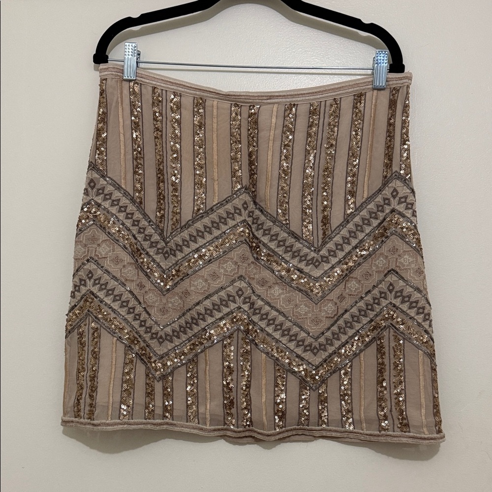 Anthropologie Mauve and Gold Sequin Mini Skirt